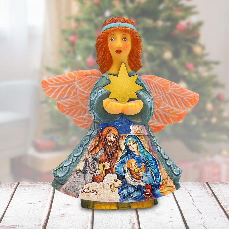 Nativity Angel Gift Giver Handcrafted Christmas Figurine – G. DeBrekht – Nativity Holiday Decor – 516652