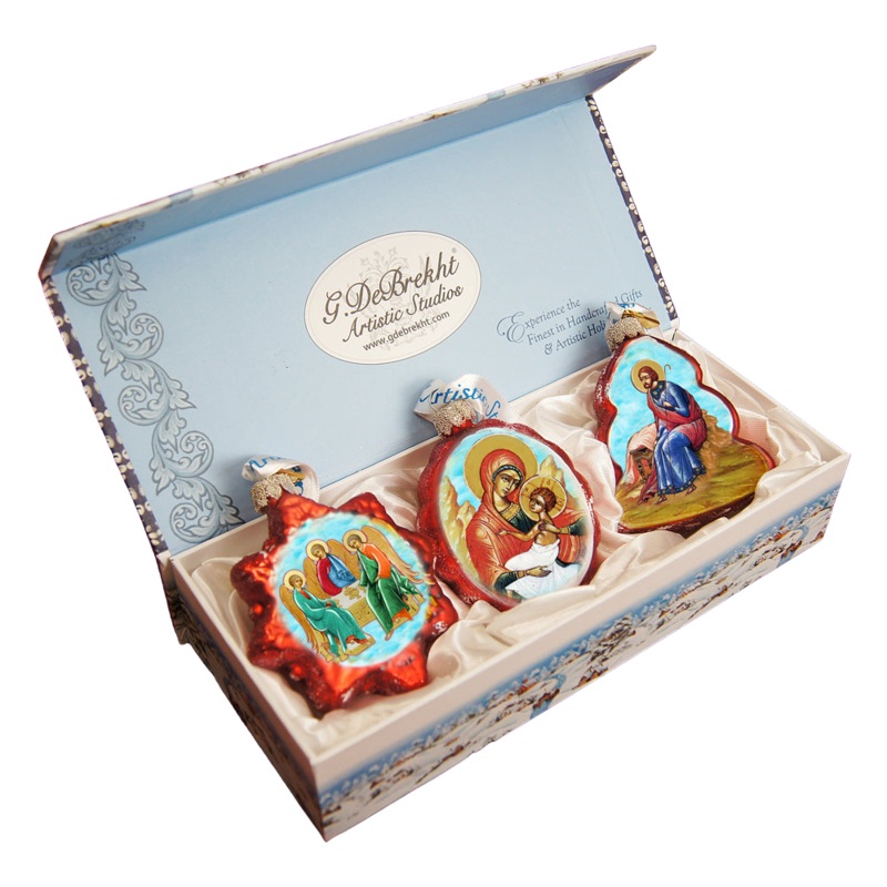 Nativity Mercury Glass Ornaments Set of 3 by G. DeBrekht – Nativity Holiday Decor – 770101S3