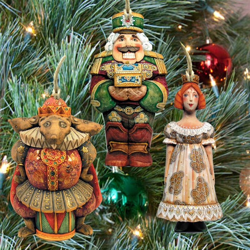 Nutcracker Wooden Ornaments Set of 3 by G. DeBrekht – Christmas Decor – 8100010S3