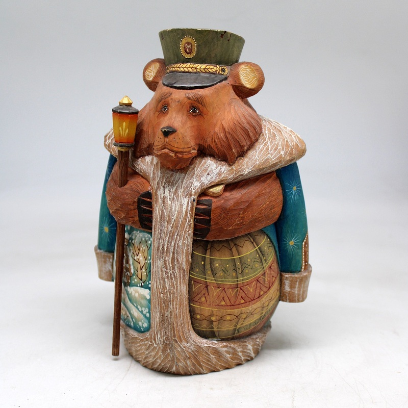 One-of-a-Kind Bear Santa WOODCARVED Figurine 7x5x3.5 by GDeBrekht – Unique Handcrafted and Hand-Painted Collectible