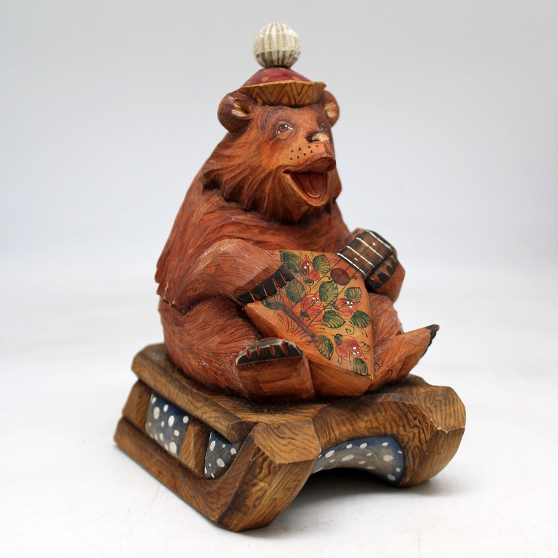 One-of-a-Kind Bear with Balalaika WOODCARVED Figurine 6x45x35 by GDeBrekht – Unique Handcrafted and Handpainted Collectible