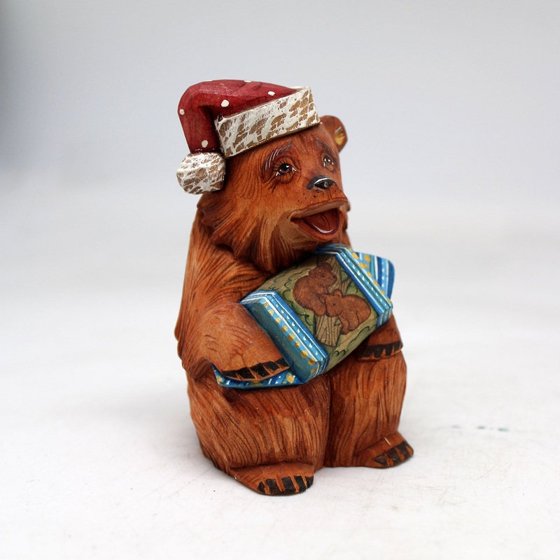 One-of-a-Kind Bear with Candy WOODCARVED Figurine 4×2.5×2  by , – Unique Handcarved and Handpainted Collectible