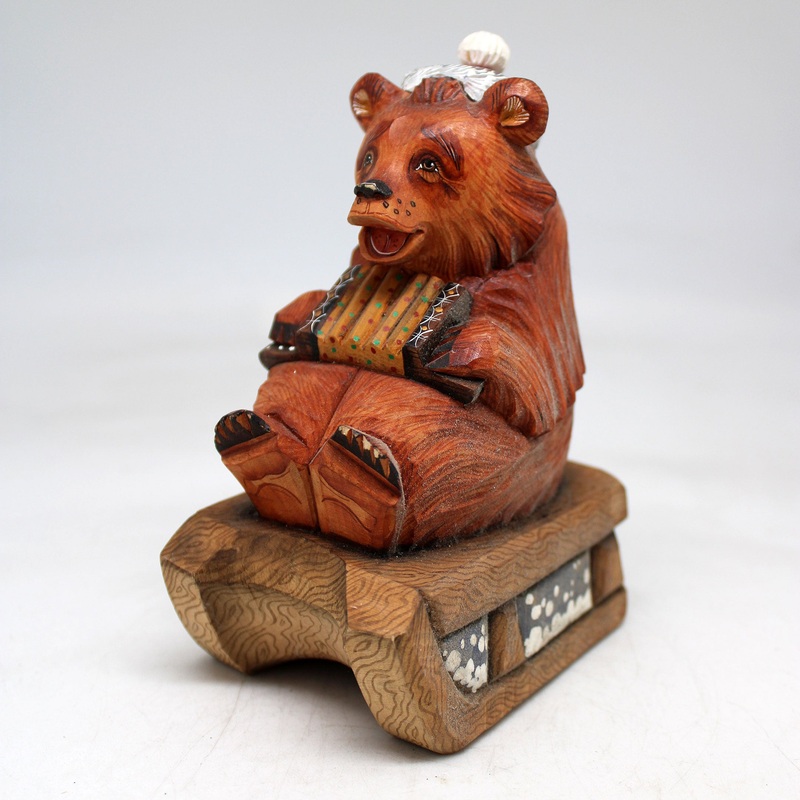 One-of-a-Kind Bear with Garmoshka WOODCARVED Figurine 5.5x3x4, Limited Edition Reserve by  Handpainted Collectible Figurine, Unique Decor Made in the USA