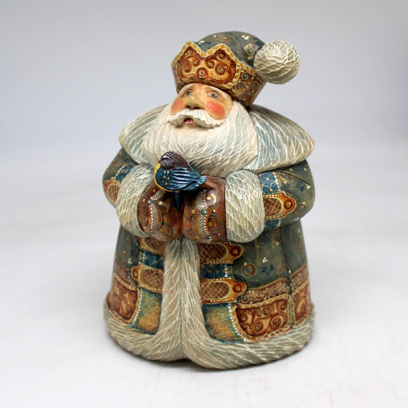 One-of-a-Kind Santa with Bird WOODCARVED Figurine 65x4x5 Inches by  – – Unique Hand-carved and Hand-Painted Collectible