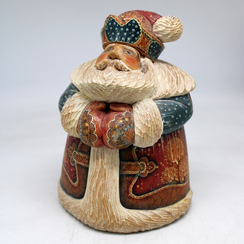 One-of-a-Kind Winter Friend Santa WOODCARVED Figurine 6.5×4.5×4  by , – Unique Handcarved and Handpainted Collectible