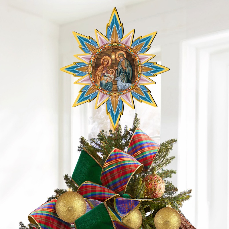 Orthodox Nativity Star Tree Topper Wooden Decor by G. Debrekht – Nativity Holiday Decor – 89504