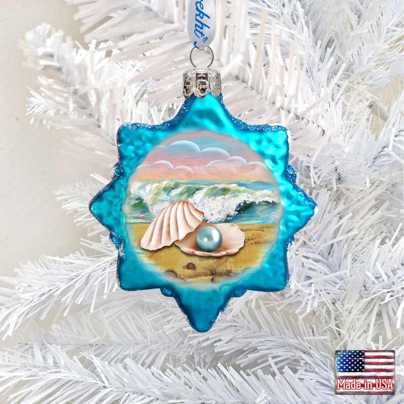 Pearl Shell Mercury Glass Ornament by G. DeBrekht – Coastal Holiday Decor – 775485