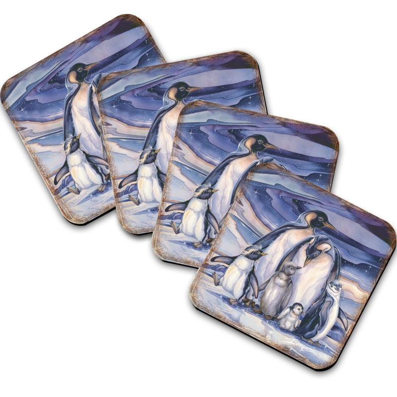 Penguin Family Wooden Cork Coasters Gift Set of 4 by J. Bergsma – Coastal Wildlife Decor  – 8199472C-S4-S4 (Copy)