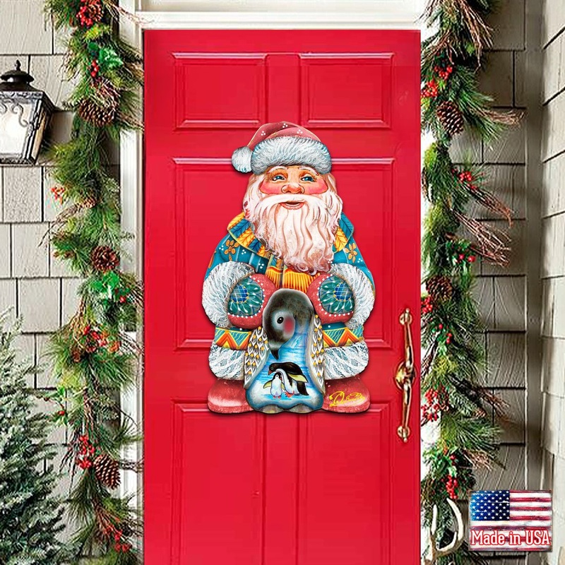 Penguin Santa Christmas Door Decor by G. DeBrekht – Christmas Santa Snowman Decor – 8118051H