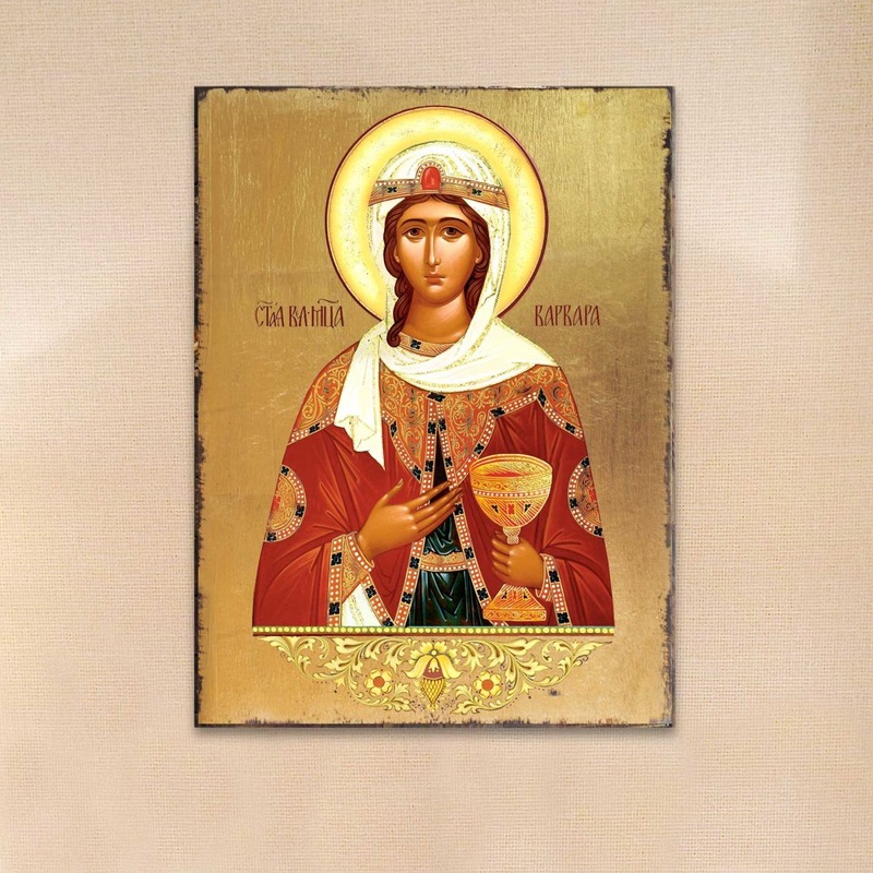 Saint Barbara Wooden Gold Plated Religious Orthodox Sacred Icon – Inspirational Icon Decor – 85038