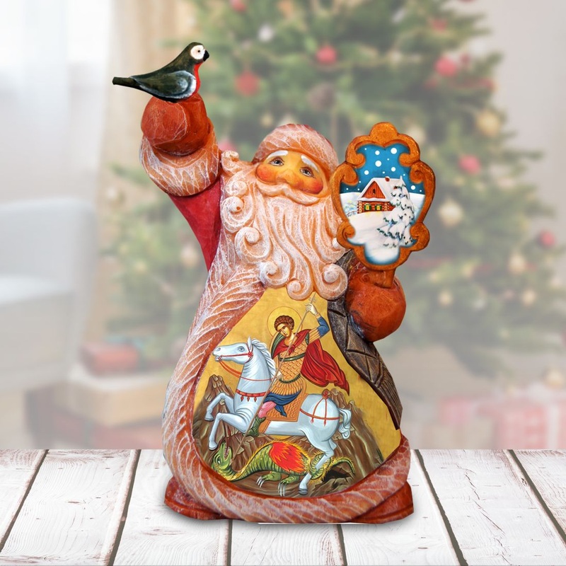 Saint George Tiny Tale Santa Christmas Figurine by G. DeBrekht – Christmas Santa Snowman Decor – 561634