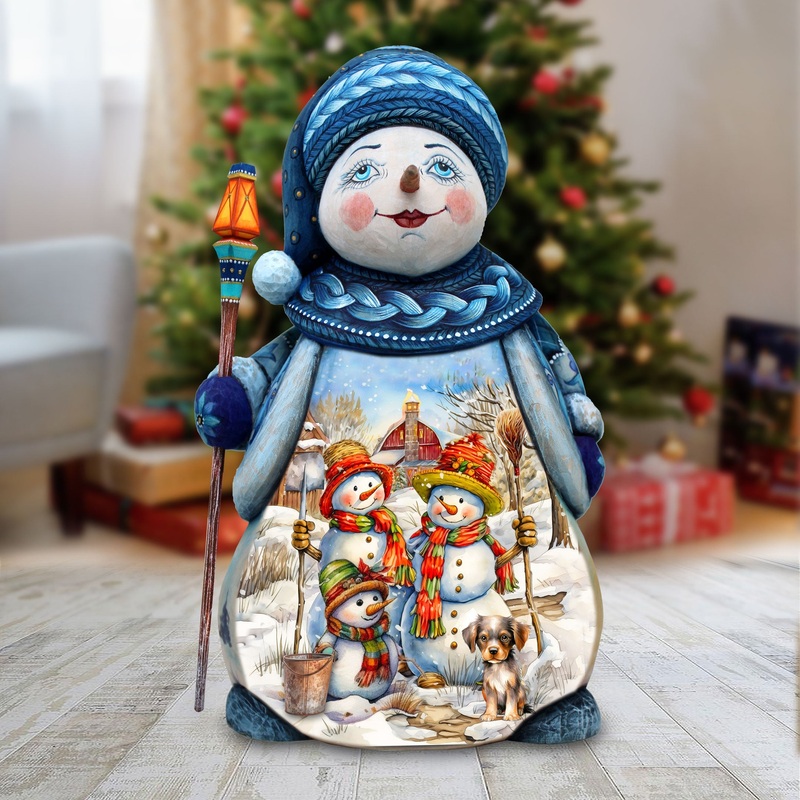 Snowman Family Hand-Painted WOODCARVED Masterpiece by G. DeBrekht – Christmas Santa Snowman Decor – 2821590 *** PRE-ORDER – Handmade Just for You! ***