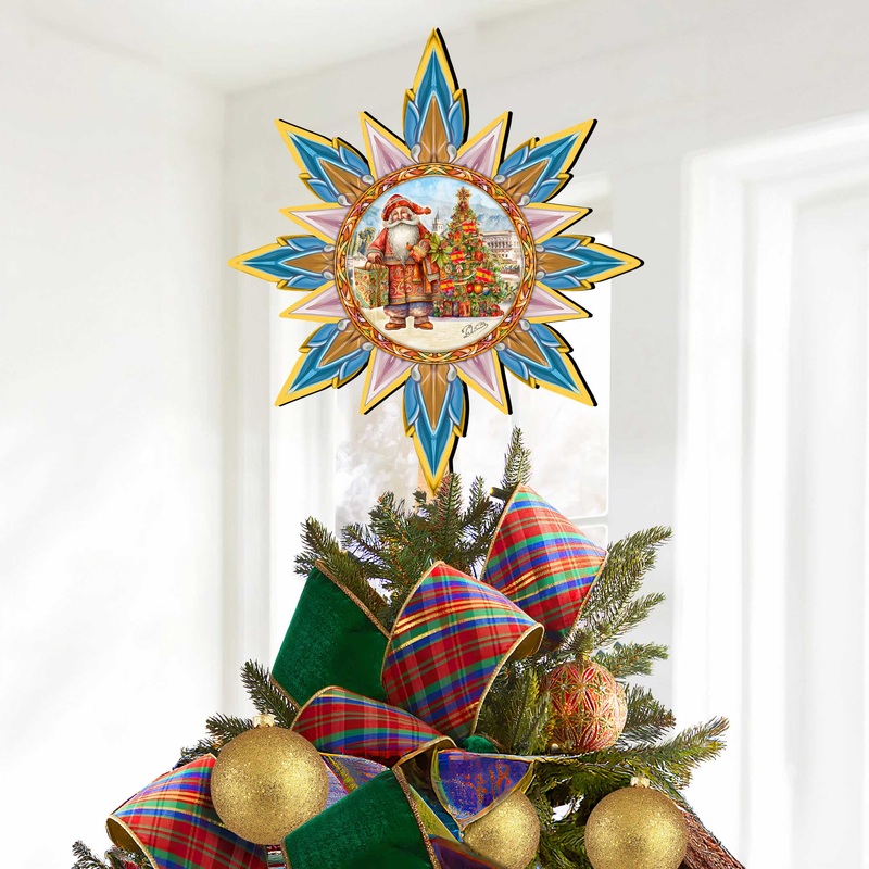 Spanish-inspired Santa Tree Topper Wooden Dcor by G. Debrekht  – Santa Snowman Dcor – 89524