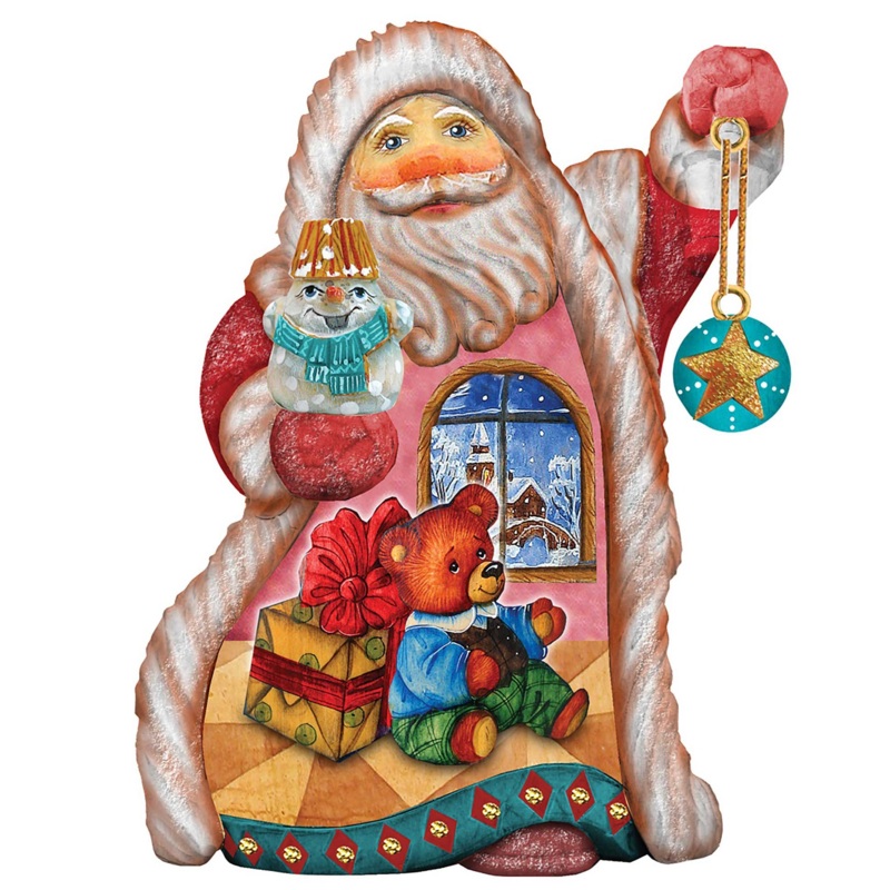 Teddy Santa Sculpted Hand-Painted Christmas Figurine by G. DeBrekht – Christmas Santa Snowman Decor – 661531