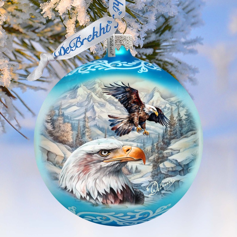The Land of the Free – American Eagle Glass Ornament by G. Debrekht – Christmas Decor – 73387