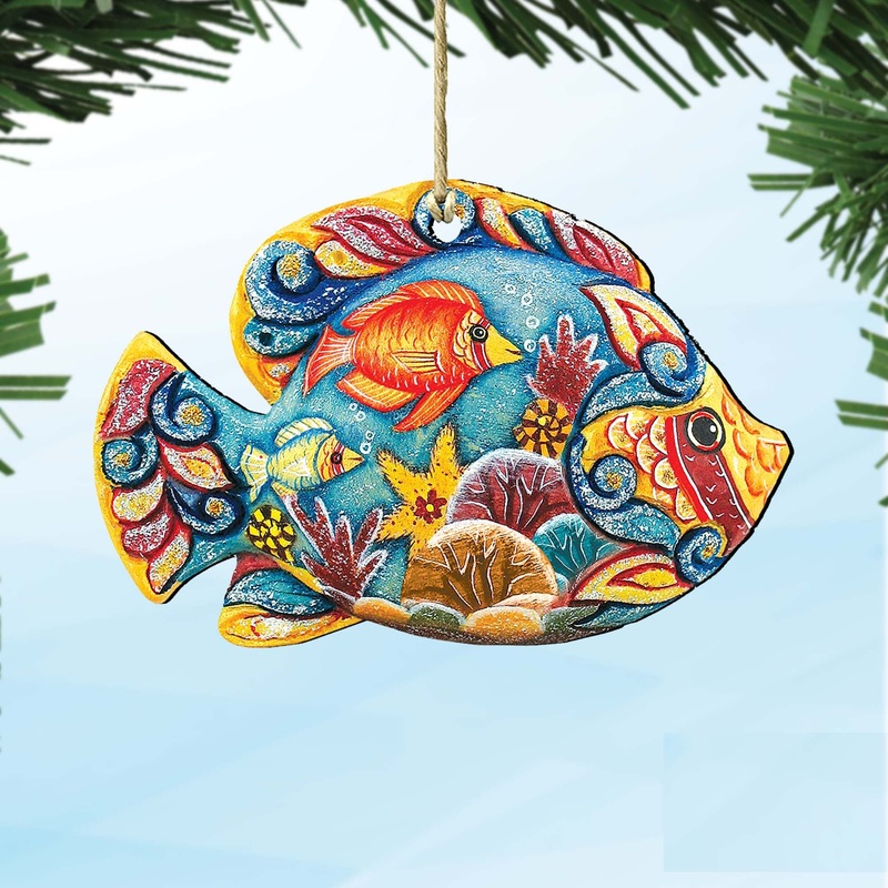 Tropical Fish Christmas Wooden Ornaments by G. DeBrekht – Coastal Holiday Decor – 8126121