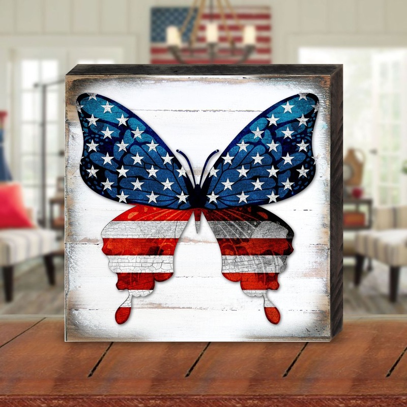 USA Butterfly Patriotic Wall Block – American Patriotic Decor – 8187127B