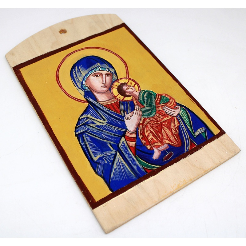 Virgin Mary Directress – Original One-of-a-Kind Handpainted Wooden Orthodox Icon 10 x 5.5 , Signed by G. DeBrekht with Certificate