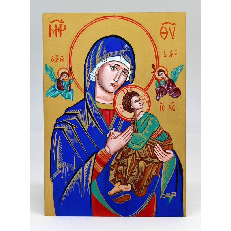 Virgin Mary Directress – Original One-of-a-Kind Orthodox Icon Handpainted on Wood 8 x 5.5 , Signed by G. DeBrekht with Certificate