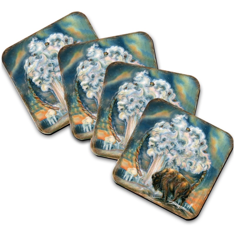 Wild Spirit of Nature Wooden Cork Coasters Gift Set of 4 by J. Bergsma – Wildlife Decor  – 8199467C-S4