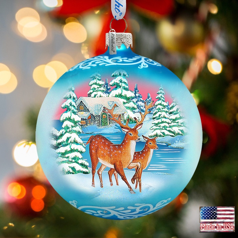 Winter Deer’s Ball Glass Ornament Christmas Decor by G. DeBrekht – 73114