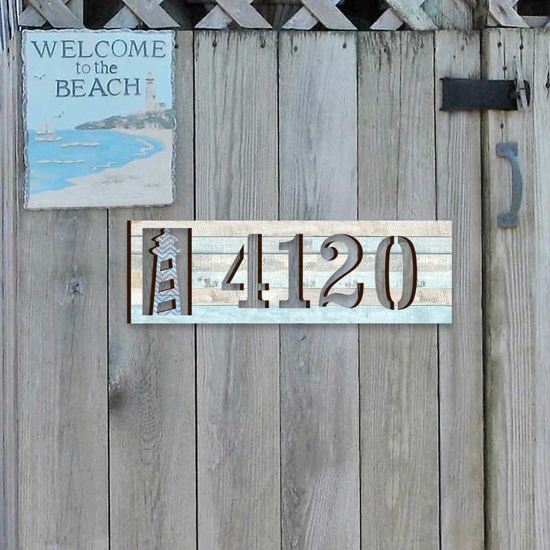 Address Sign – Coastal House Numbers – Lighthouse Wooden Address Plaque – Custom Home Address Sign MA989810