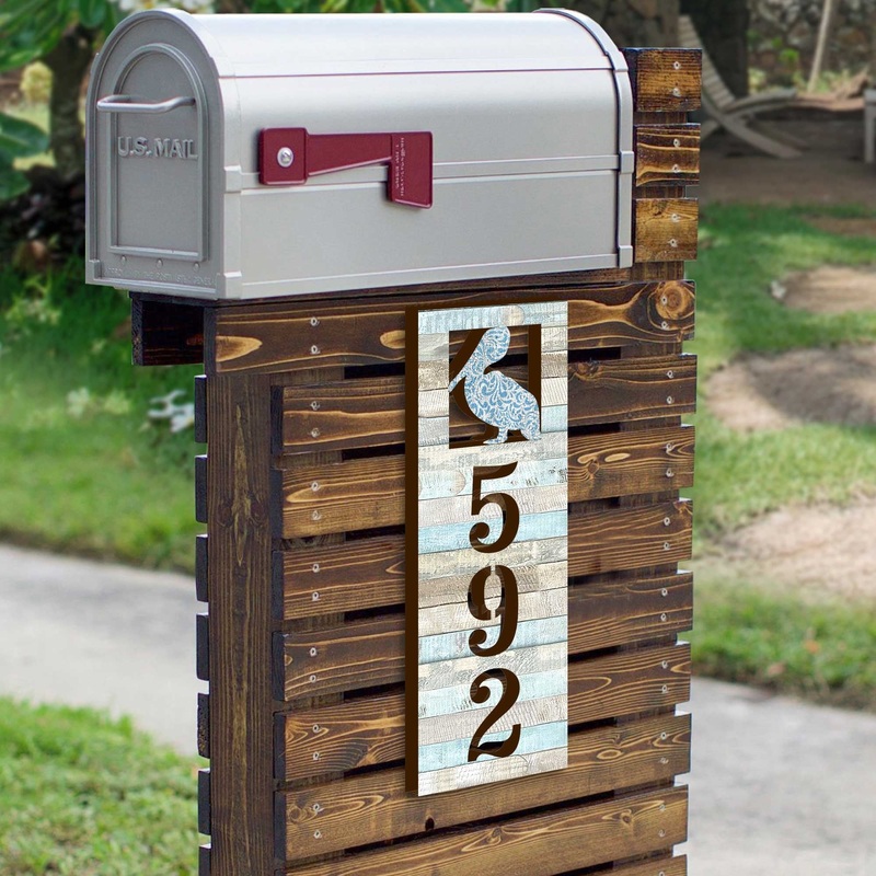 Address Sign – House Numbers for Coastal Doors – Pelican Wooden House Number Plaque – Custom Home Address Sign MA989813