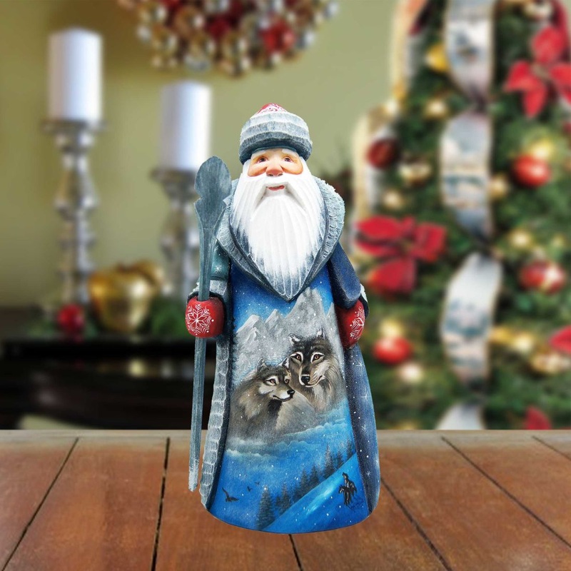 Adoration Santa and Nutcracker Hand-Painted WOODCARVED Figurine by G. DeBrekht – Wildlife Holiday Decor – 8214453