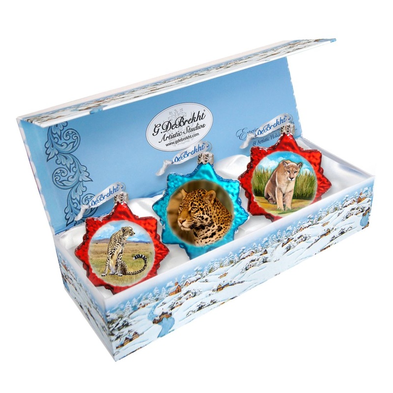 Big Cats Mercury Glass Ornaments Set of 3 by G. DeBrekht – Wildlife Holiday Decor – 770137S3