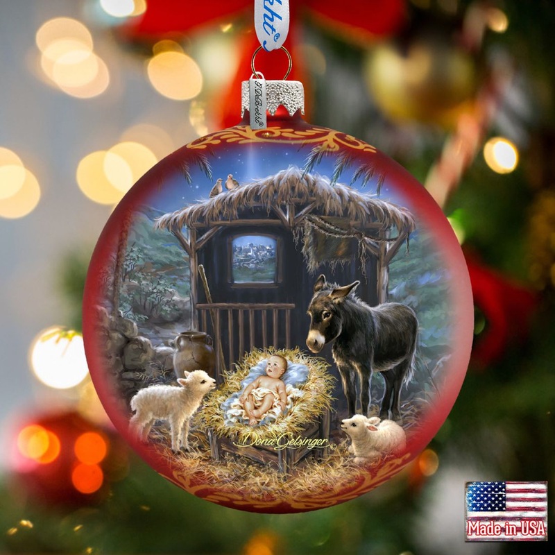 Born in A Stable Glass Ornament by D. Gelsinger – Nativity Holiday Decor – 71157-1726