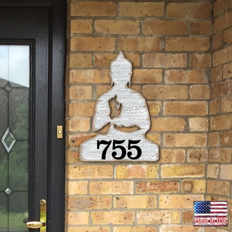 Buddha Wooden Custom House Number Sign – Love Family Kids Decor – Handcrafted Wooden Address Sign – MA98435