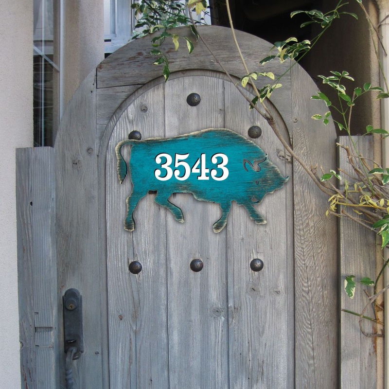 Buffalo Wooden Custom House Number Sign – Nature Wildlife Decor – Handcrafted Wooden Address Sign – MA98226