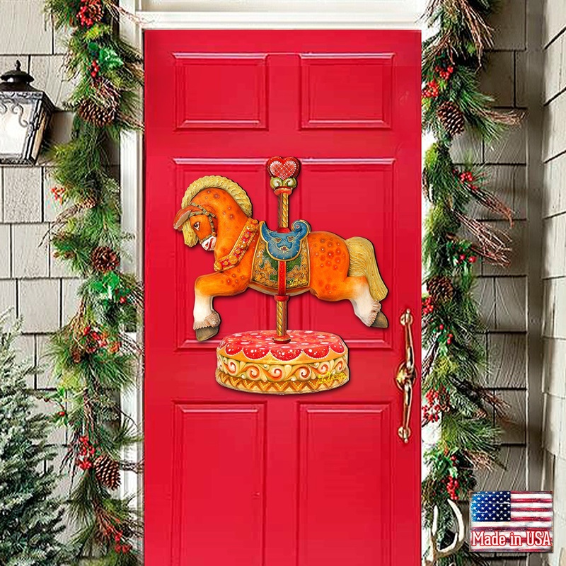 Carousel Horse Christmas Holiday Door Decor by G. DeBrekht – Carousel Holiday Decor – 8114041-1H