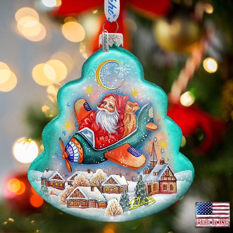 Christmas Aviator Glass Ornament by G. DeBrekht – Christmas Santa Snowman Decor – 762-017