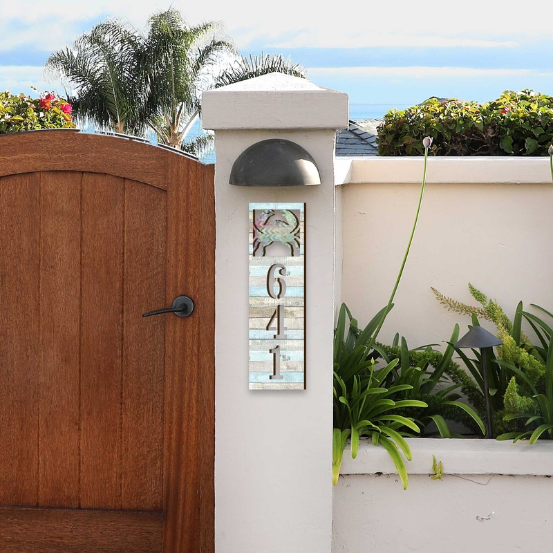 Coastal Door Numbers Sign – Crab Wooden House Number Plaque – Custom Home Address Sign MA989817