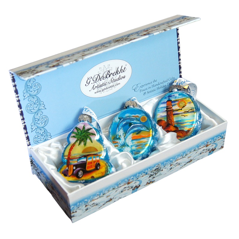 Coastal Mercury Glass Ornaments Set of 3 by G. DeBrekht – Coastal Holiday Decor – 770104S3