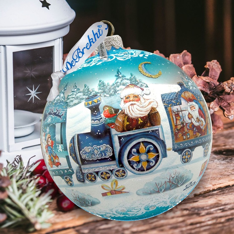 Express Train Ball Glass Ornament Limited Edition by G. DeBrekht – Christmas Santa Snowman Decor – 73873B
