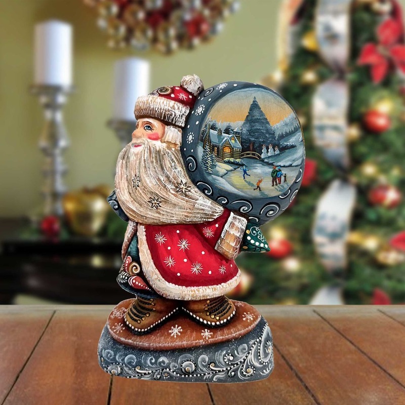 Father Frost’s Ice Rink Sack Santa Hand-Painted WOODCARVED Masterpiece by G. DeBrekht – Christmas Decor – 8204012 *** PRE-ORDER – Handmade Just for You! ***