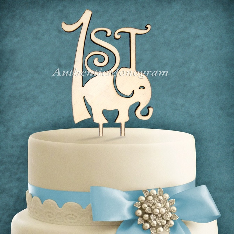 First Birthday Elephant Cake Topper. Natural Wood, Birthday, Nursery, Baby, Newborn, Celebration,  4113
