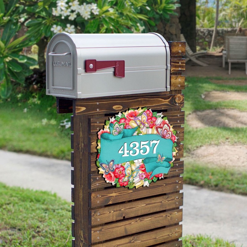 Floral Wreath Wooden Personalized House Number Sign by G. Debrekht – Love Family Kids Decor – Handcrafted Wooden Handcrafted Wooden Address Sign – MA81853033