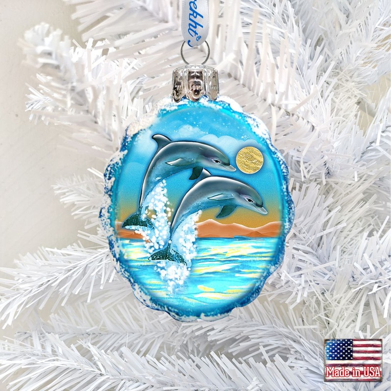 Flower Dolphins Mercury Glass Ornament by G. DeBrekht – Coastal Holiday Decor – 777373