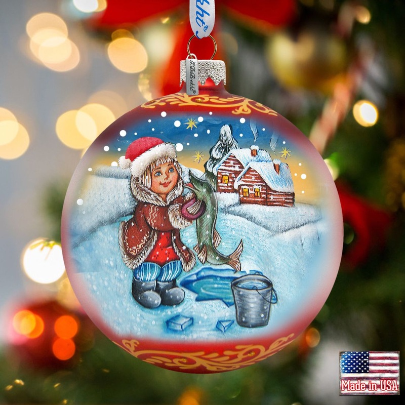 For The Pike Village Ball Glass Ornament by G. DeBrekht – Christmas Decor – 73323