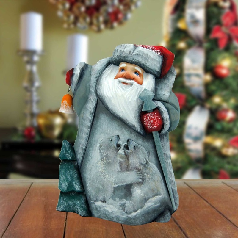 Frosty Story Santa Hand-Painted WOODCARVED Masterpiece by G. DeBrekht – Wildlife Holiday Decor – 2821703