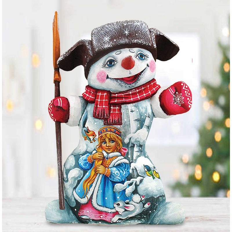 Fun in The Snow Santa Hand-Painted WOODCARVED Masterpiece by G. DeBrekht – Christmas Santa Snowman Decor – 821581 *** PRE-ORDER – Handmade Just for You! ***