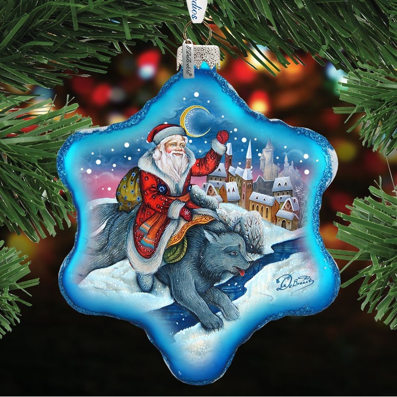 Grey World Fairy Tale Snowflake Glass Ornament, Santa & Christmas Decor – 754-010 by G. DeBrekht