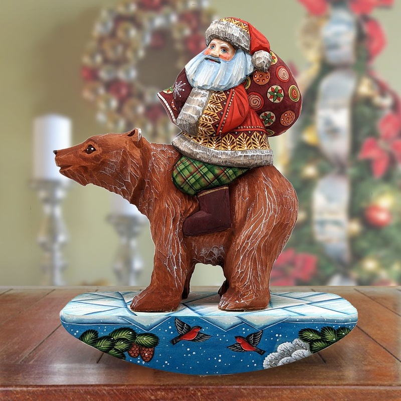 Grizzly Bear Santa Hand-Painted WOODCARVED Masterpiece by G. DeBrekht – Wildlife Holiday Decor – 820022 *** PRE-ORDER – Handmade Just for You! ***