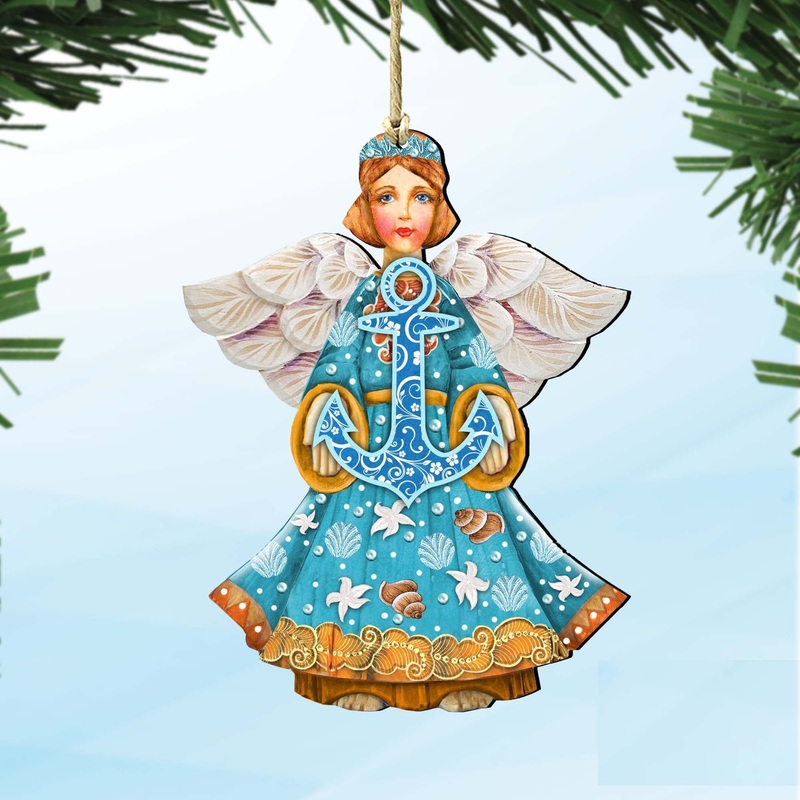 Guardian of The Sea Angel Wooden Ornaments by G. DeBrekht – Coastal Holiday Decor – 8152724-2
