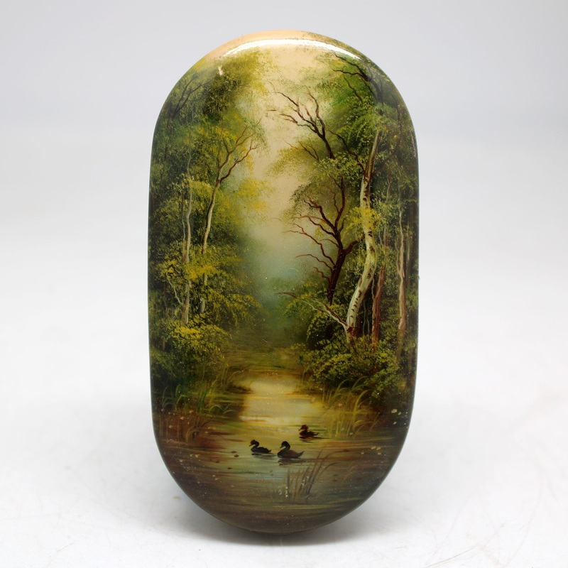 Handpainted Summer One-of-a-Kind Fedoskino Papier Mache Lacquered Miniature Box 4.5 x 2.5 Unique Handmade Gift Collectible and Home Decoration