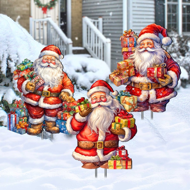 Heartwarming Gifts for All Outdoor Garden Decor Set of 3 by G. Debrekht – Christmas Santa Snowman Decor – 8120130MS3