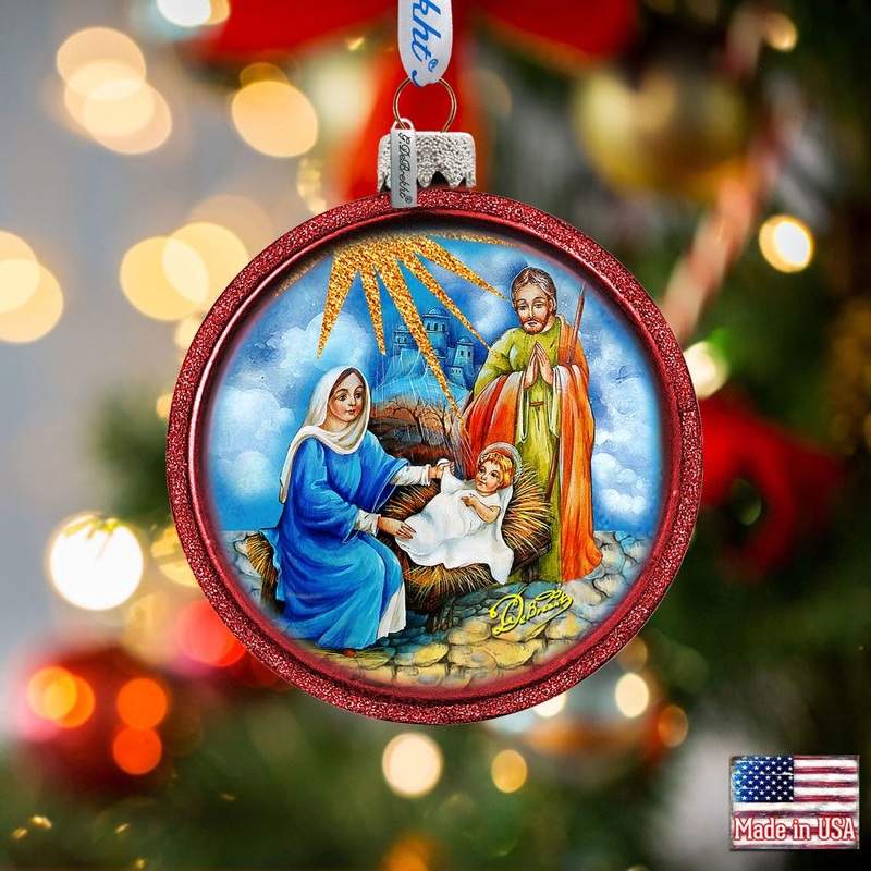 Holy Family Glass Ornament by G. DeBrekht – Nativity Holiday Decor – 73552C